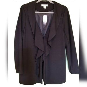 Christopher & Banks Black Jacket PETITES MEDIUM MP Ruffle Front NWT